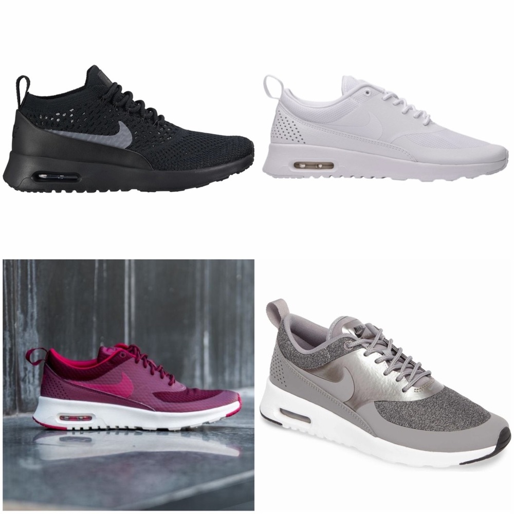 4 pairs of Nike Air Max Thea in Black, White, Gray and Maroon